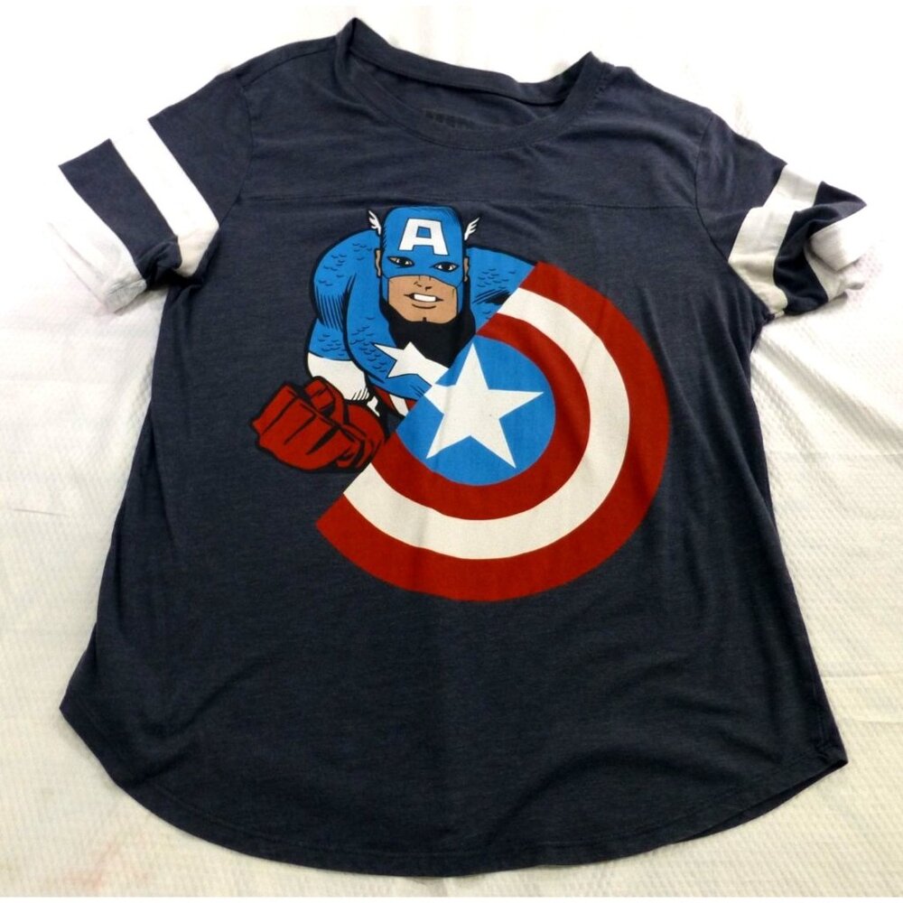 Women's Marvel Captain America Graphic T Shirt Red Blue Patriotic Geek‎ Medium